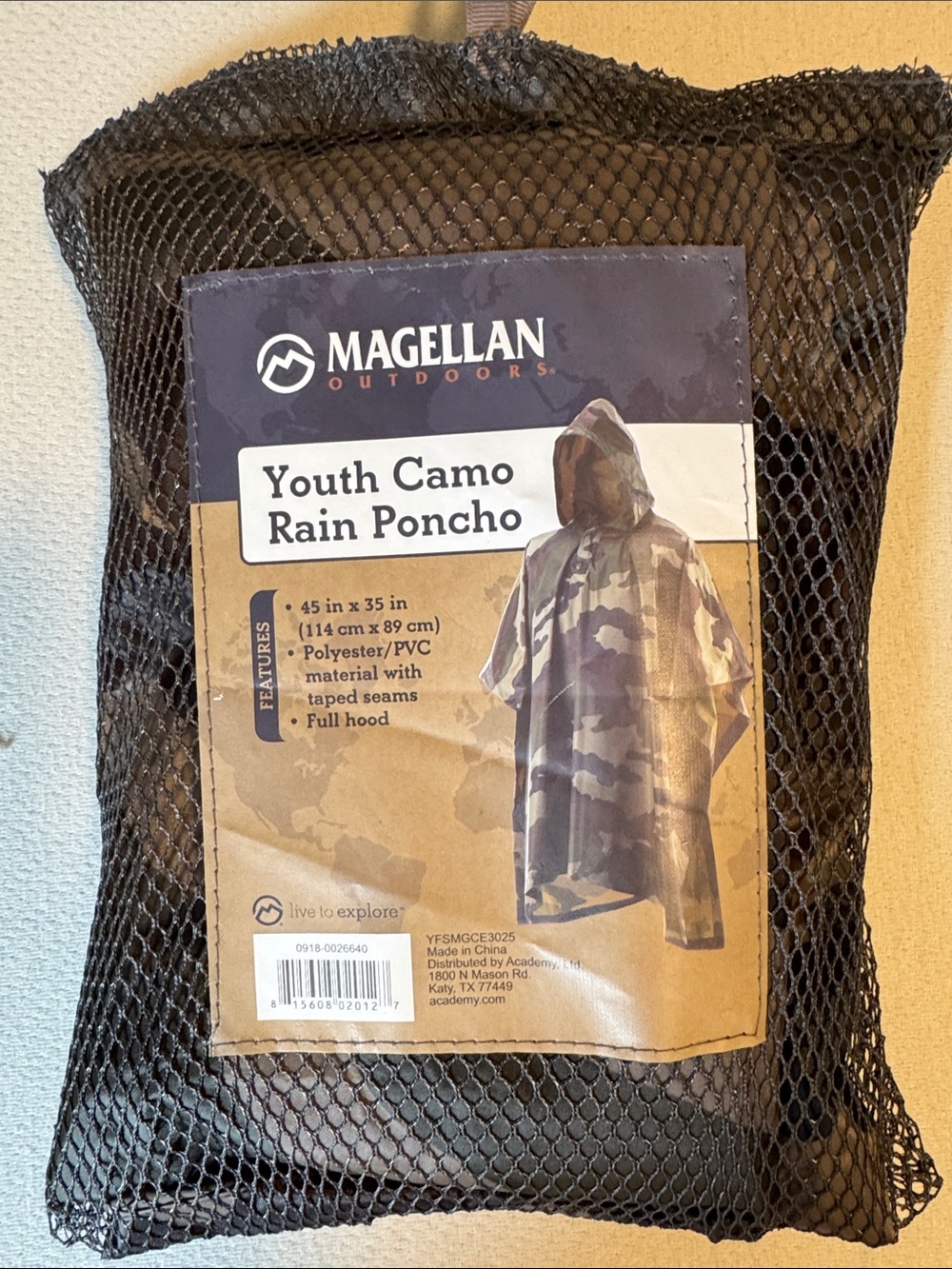 Magellan Outdoors Youth Camo Rain Poncho Waterproof Hooded Kids Camouflage New‎